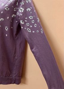 Purple With Floral Print Sweatshirt