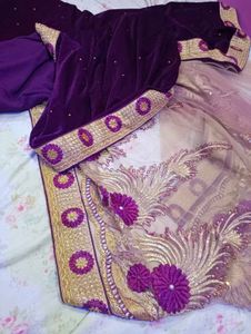 Embroidered Velvet Purple Lehenga Saare