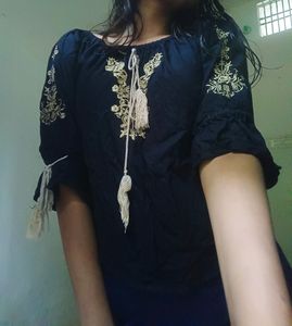 Black Golden Embroidery Top