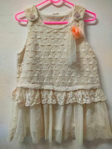 Cream Lace Dress with Flower Detail