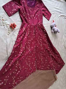 Maroon Floral Print Anarkali Kurta