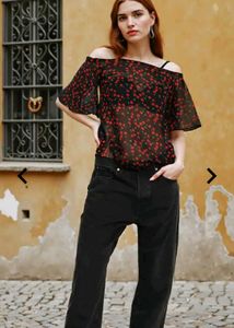 Cherry Print Off-Shoulder Top