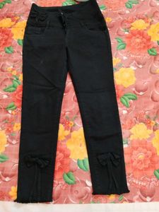 High Waisted Black Jeans with Bow