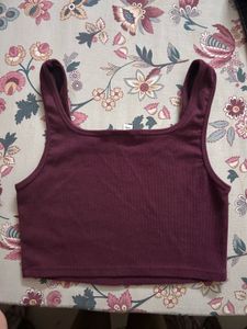 Plum Ribbed Square-Neck Crop Tank