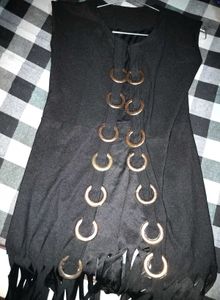 Black Long Shurg with Metal Ring Detail