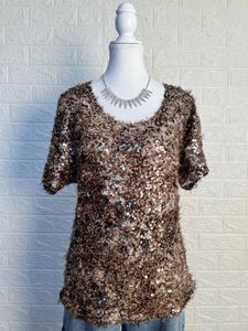 Caramel Brown & Copper Fur Sequin Party Tee