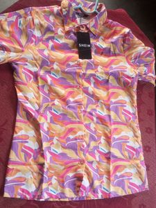 Shein Bishop sleeves abstract print relaxed Shirt