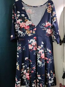 Fit Flare Floral Navy Blue Dress