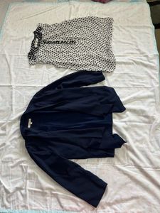 Blue Waterfall Jacket And White Top Combo