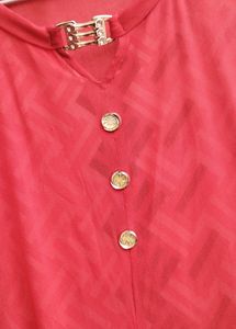 Red Net Kurta with Slit and Inner Lining