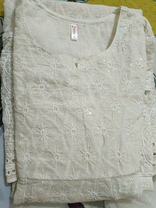 Chikankari Handwork White Kurta With Dupatta