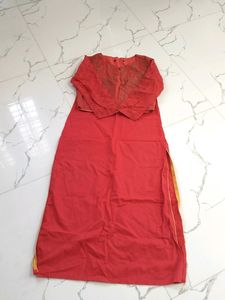 Bright Red Colour Kurta With Jacket