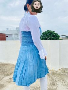 Denim Top With Shiffon White Sleeves