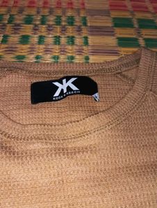 Casual Brown Knit T-Shirt