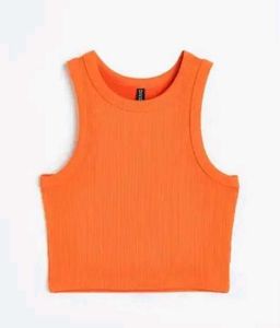 Orange Ribbed Crop Top