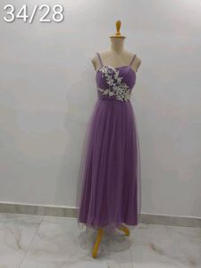 Elegant Lavender Tulle Maxi Dress with Embroidery