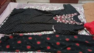 Black Kurta Duptta Set Pant Women Cotton