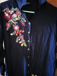 Max Navy Blue Embroidery Tunics For Women
