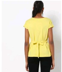 AND Yellow Back Tie Peplum Top