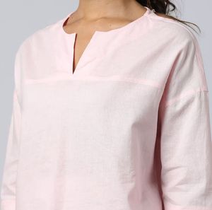 Oversized Notched Round Neck Yoke Top