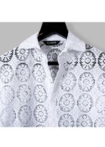 White Lace Crochet Short Sleeve Shirt