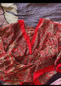 Red Patterned Cropped Top