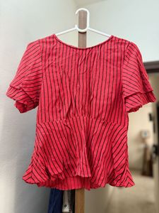 Red Peplum Sleeve Top
