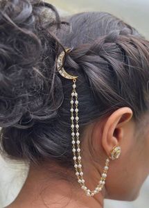 Moon Hair Clip with Pearl Chain