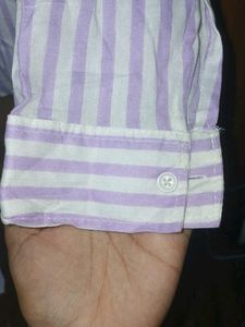 ZARA Essentials Purple,White Striped Cotton Shirt