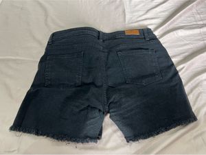 Black Denim Frayed Shorts