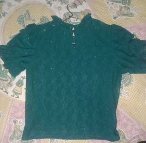 Green Ruffle Trim Top