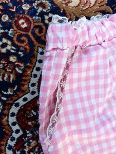 Pink Gingham Shorts with Lace Trim