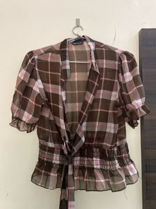 Checkered Tie-Front Top