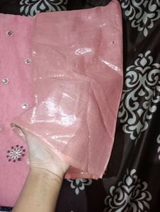 Net Design Peach Colour Saree