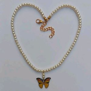 Butterfly necklace pink &amp; yellow chimes..⊰⁠⊹ฺ