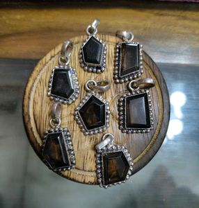 Smoky Quartz Stone Silver Toned Pendants