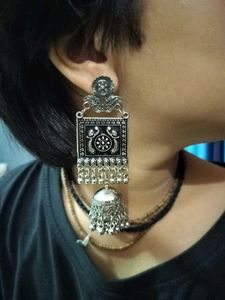 Silver Oxidized Jhumka Earrings