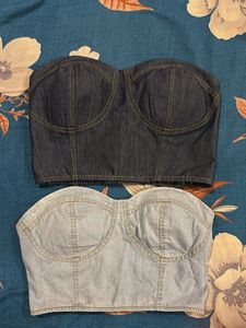 Denim Bustier Crop Tops (Set of 2)