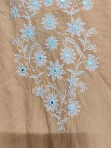 Elegant Peach Cotton Kurti with White Floral Embro