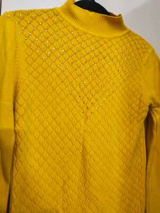 Yellow Knit Turtleneck Sweater