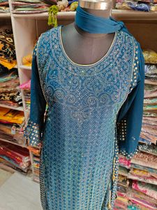 Moti Work Kameez With Koti And Dupatta