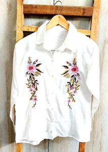 White Embroidery Work Shirt Size-36