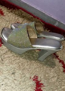Golden High Heels With Sparkling Stone ,