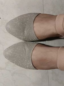Sparkly Beige Block Heel Shoes