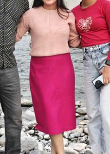 Magenta Pencil Skirt with sweater