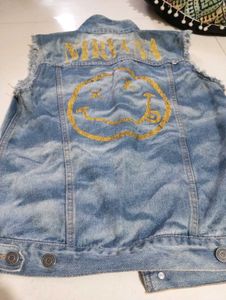 Denim Sleeveless Jacket Nirvana Print