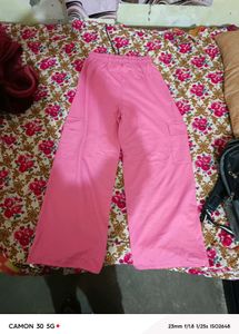 Pink Cargo Wide Leg Pants