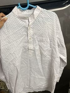 White Polka Dot Band Collar Shirt