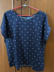 Women Top - Navy Blue Anchor Print
