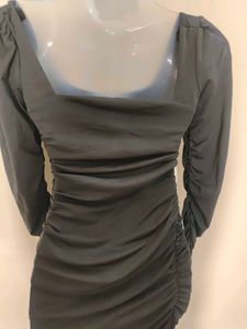 Ruched Bodycon Dress - Long Sleeve, Black